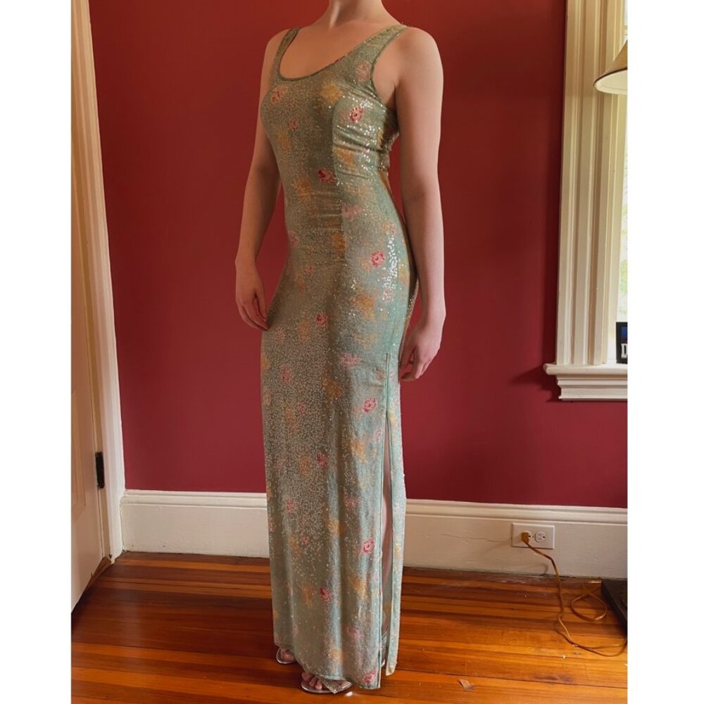 Emmanuel Ungaro Parallèle Paris Italian Made Floral Silk Sequin Full Length Gown